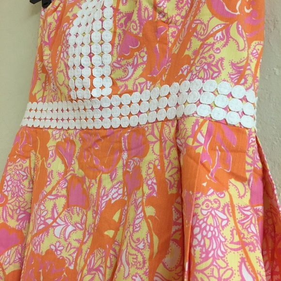 Vintage Lily Pulitzer Strapless Dress 8 Orange Pink Bubble Hem Sweatheart Neck - Picture 9 of 11